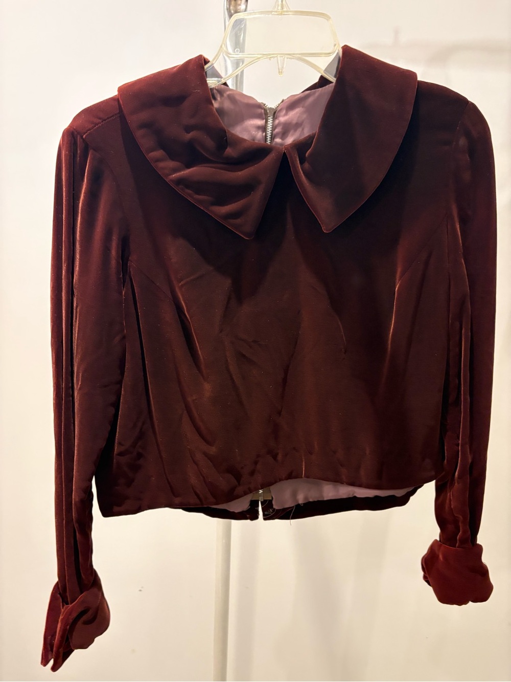Vintage Cropped Burgundy Velvet Blouse